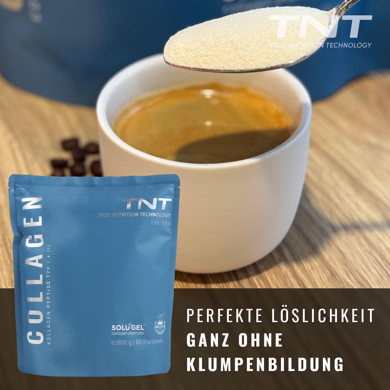 TNT Collagen Pulver - 800g - Peptide Typ 1 und 3 - Markenrohstoff Solugel
