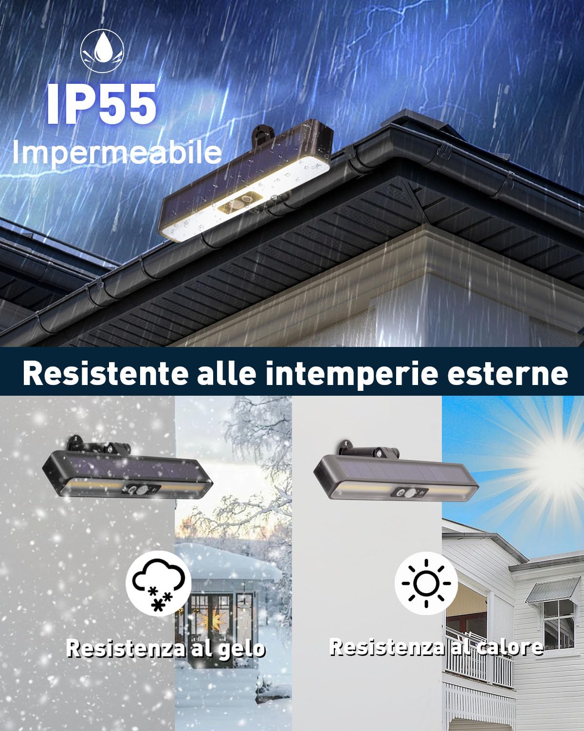(2 Pezzi) ICEKO Faretto LED da Esterno Solare con Sensore di Movimento,1200 mAh/3 Modalità/IP55 Impermeabile, Lampade Solari con Clip,Luci Solare LED Esterna con Pannello Giardino,Recinzione,Parete