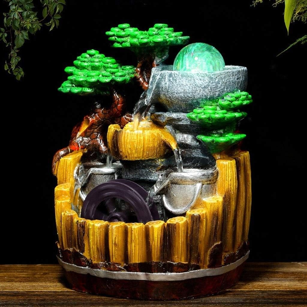 Indoor Fountains Creative Desktop Fountain Resin Rockery Fountain Decorated with Three Layers of Waterfalls and Rotating Beads Tabletop Fountain