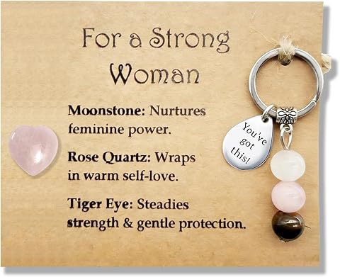 Women's Crystal Trio Gift Set - Moonstone, Rose Quartz & Tiger Eye Gemstones for Feminine Power, Self-Love & Inner Strength, with You've Got This Metal Token