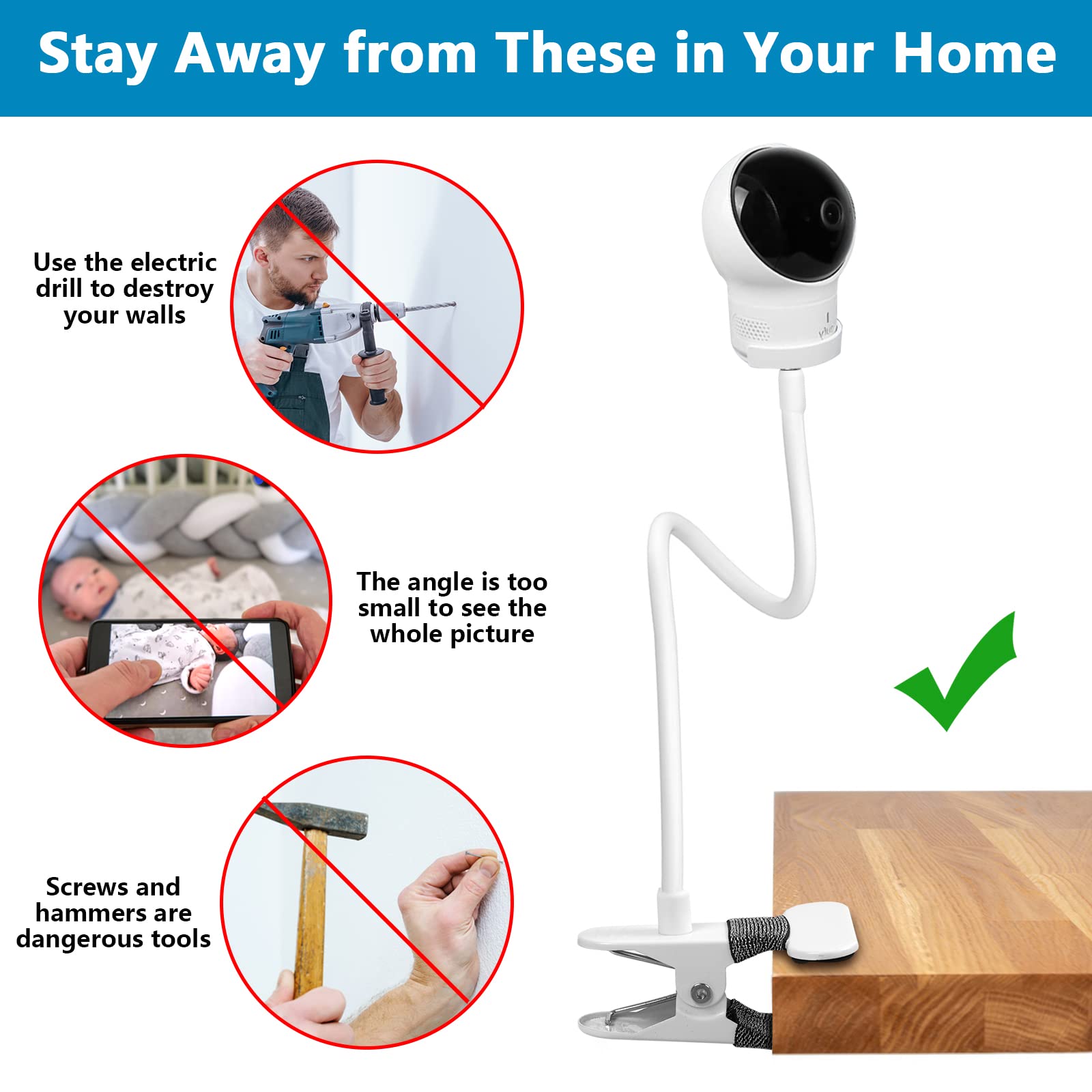 Hossom Supporto per Webcam, Supporto Webcam con Filettatura da 1/4" per Logitech C920 C920 C930e C922x C930 C922 C925e C615 Brio (Bianco 40cm)