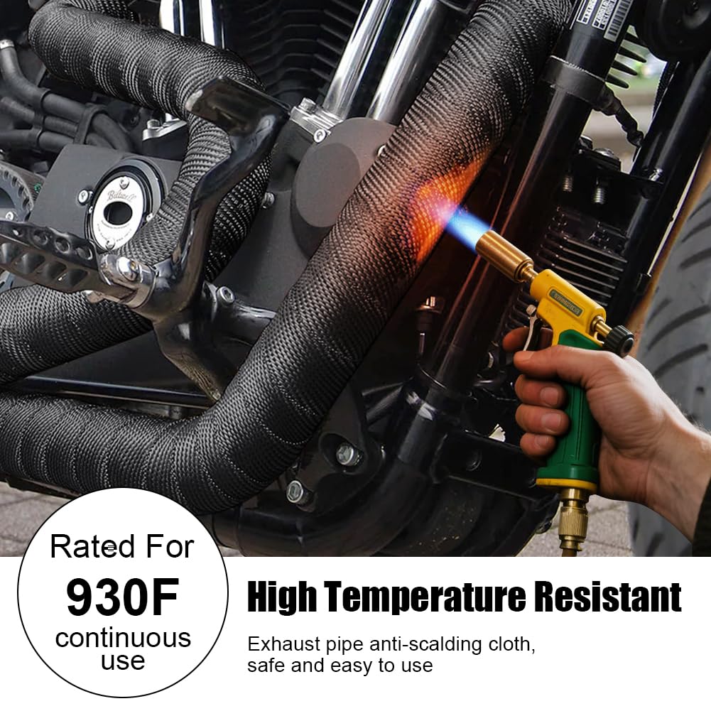 Fascia di Protezione dal Calore 10m x 5cm Bende Termiche Moto Nastro Termico Isolante con Fascette Metalliche Nero
