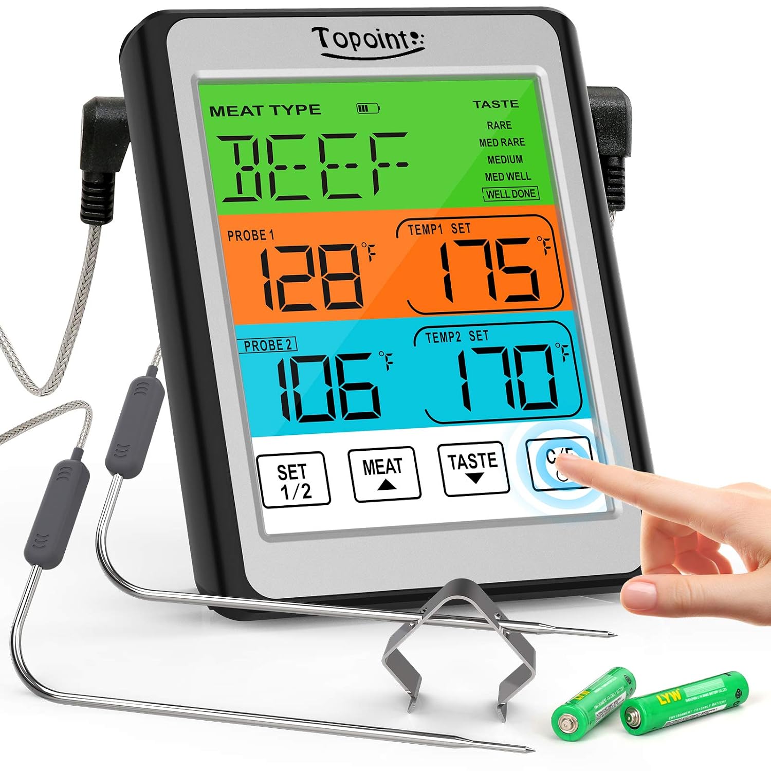 Meat Thermometer Dual Probe Food Thermometer for Cooking Digital Oven Kitchen BBQ Grill Touch Screen Thermometer with Alarm Mode Gift for Women Men