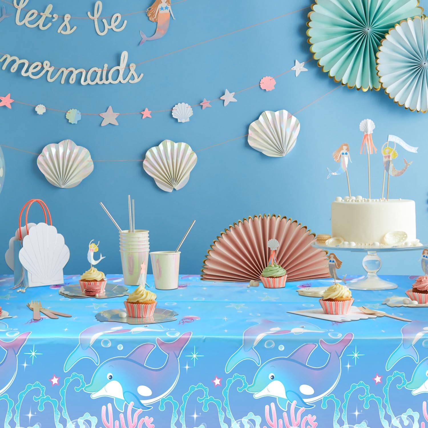 4 Pack Dolphin Party Themed Party Tablecloth, Dolphin Birthday Party Supplies Table Cover Decorations Tablecloth, for Ocean DolphinTheme Birthday Baby Shower Party Supplies 52 x 86 Inch