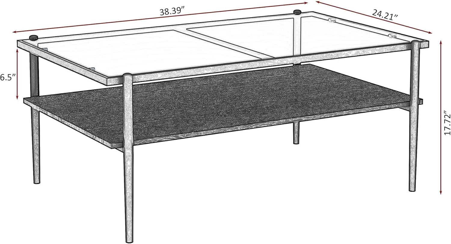 Meihua Tempered Glass Coffee Table Metal Legs Modern Coffee Table Living Room (Black)