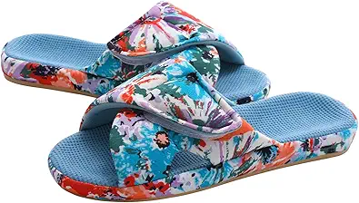 shevalues Summer House Slippers for Women with Arch Support Breathable Waffle Cotton Indoor Slippers Slip on Open Toe Home Shoes