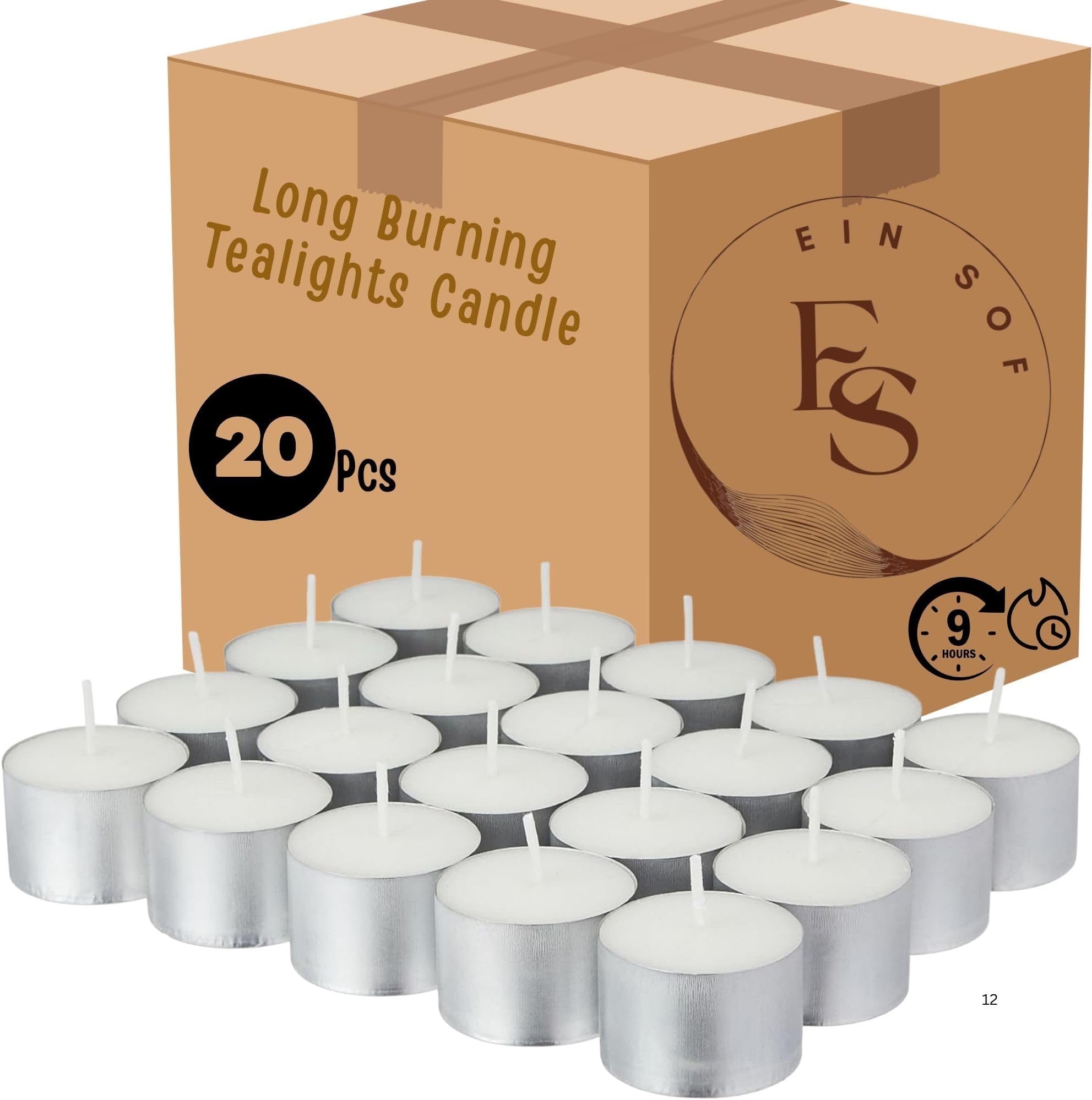 - EIN SOF Tea Lights Candles Set of 20 – 9 Hours Long Burning Diffuser Tealight for Home Decoration, Jumbo Size White Unscented Natural Wax T Light Candle for All Night Lasting Diwali Tea Candles