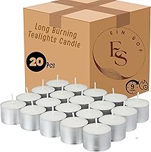 EIN SOF Tea Lights Candles Set of 20 – 9 Hours Long Burning Diffuser Tealight for Home Decoration, Jumbo Size White Unscented Natural Wax T Light Candle for All Night Lasting Diwali Tea Candles