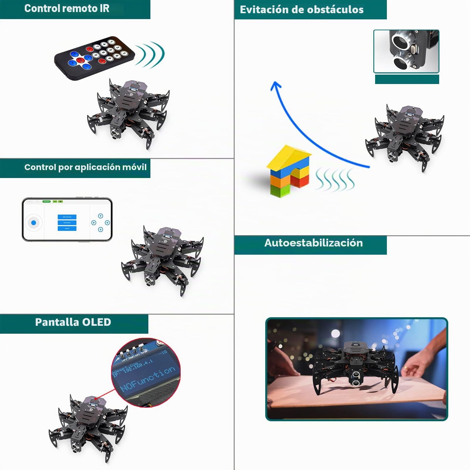 Adeept Ultimate Hexapod Spider Robot Kit, cuerpo de metal, programación Arduino, control remoto WiFi/IR con pantalla OLED, Python/APP, kit de robótica educativa STEM para adultos y adolescentes con