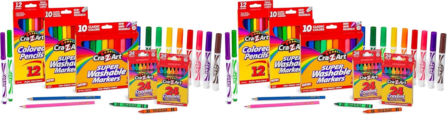Cra-Z-Art Markers, Crayons, Colored Pencil Back To School Bundle for K-2nd Grade (Pack of 2)