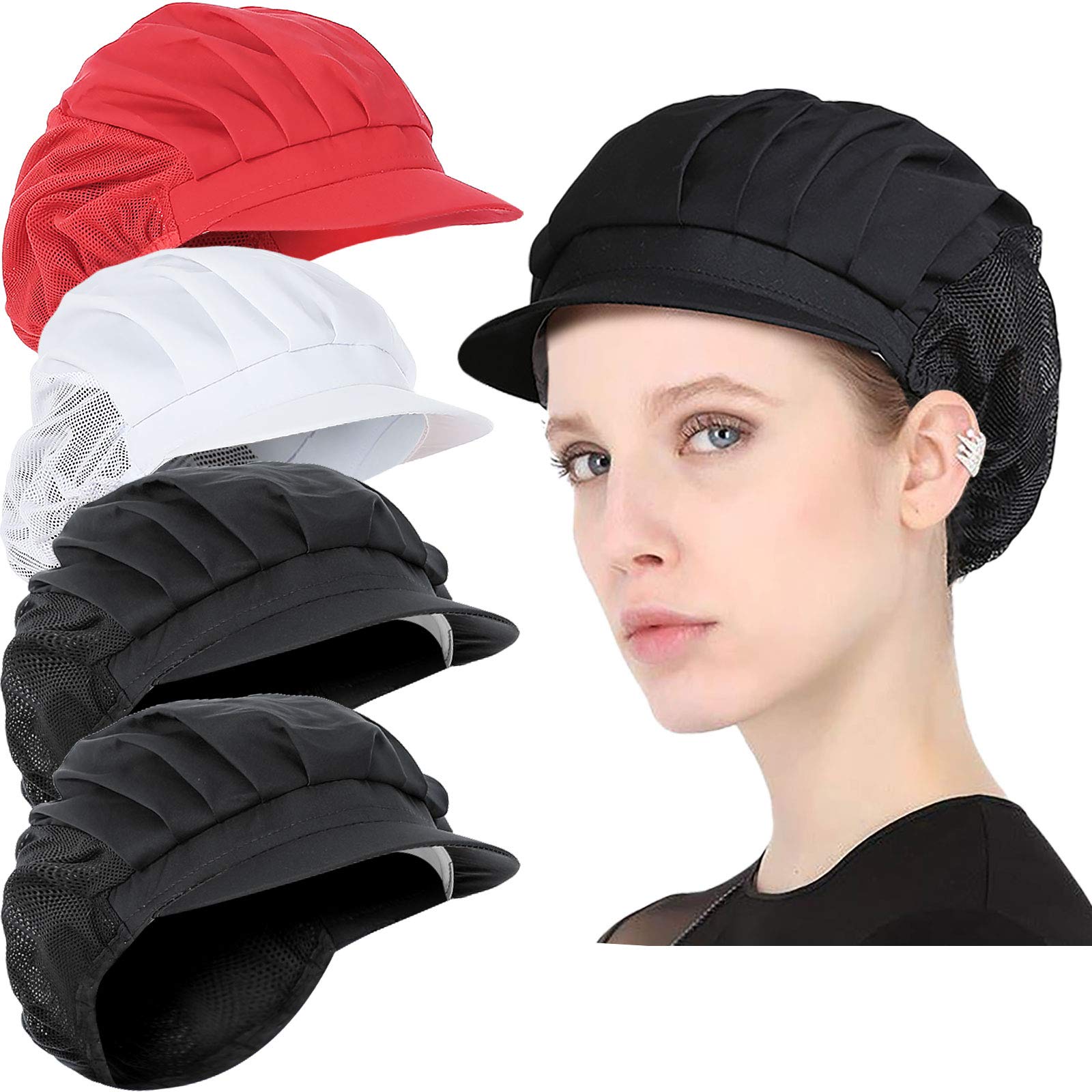 4 or 8 Pack Chef Hat Kitchen Cooking Chef Cap Adjustable Food Service Hair Nets Reusable Washable Mesh Bouffant Beanie