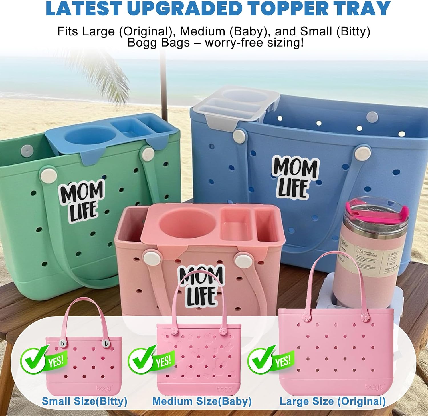 Upgraded Topper Tray for Bogg Bag, with 1 Mom Life Charm image 4