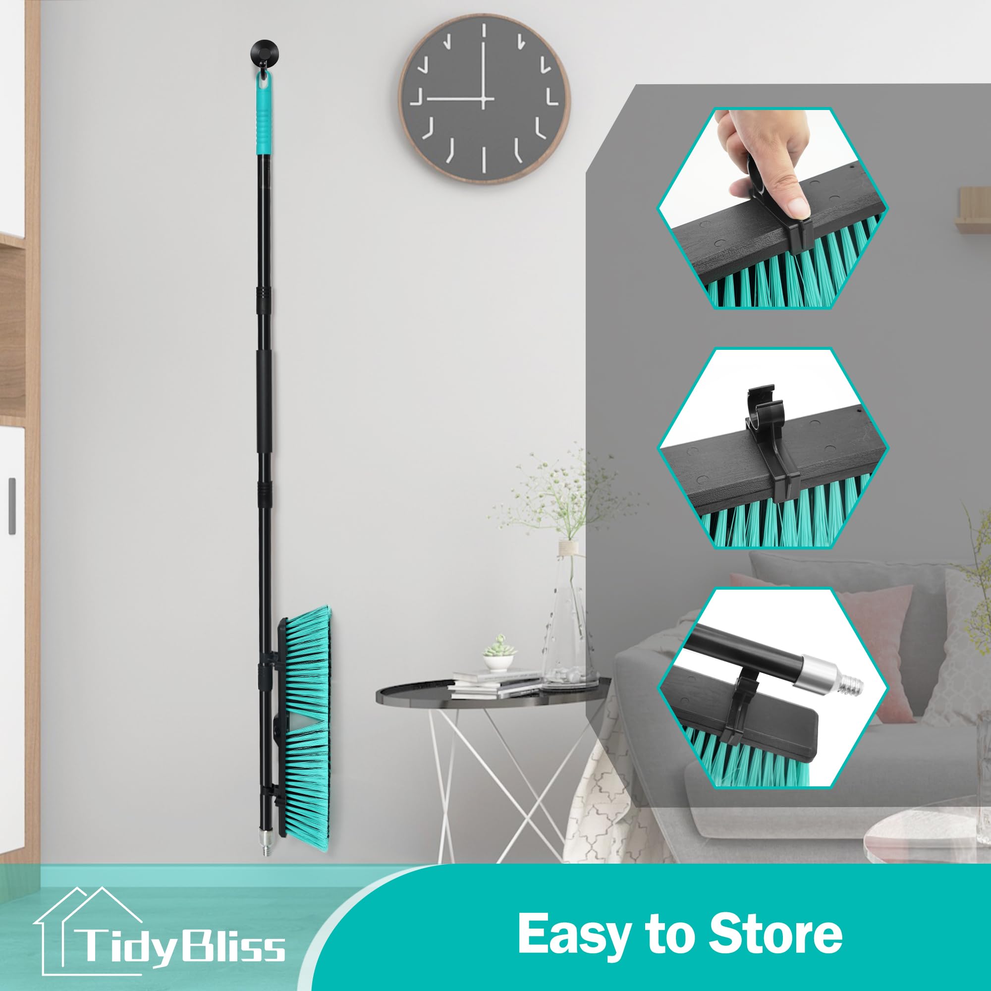 TidyBliss 3 Piezas Escoba Jardin de 45 cm para Exteriores, Cepillo Comercial Grande de Cerdas Rígidas con Mango Largo de 160 cm para Garaje, Taller, Jardín, Patio, Terraza, Calle, Almacén, Césped