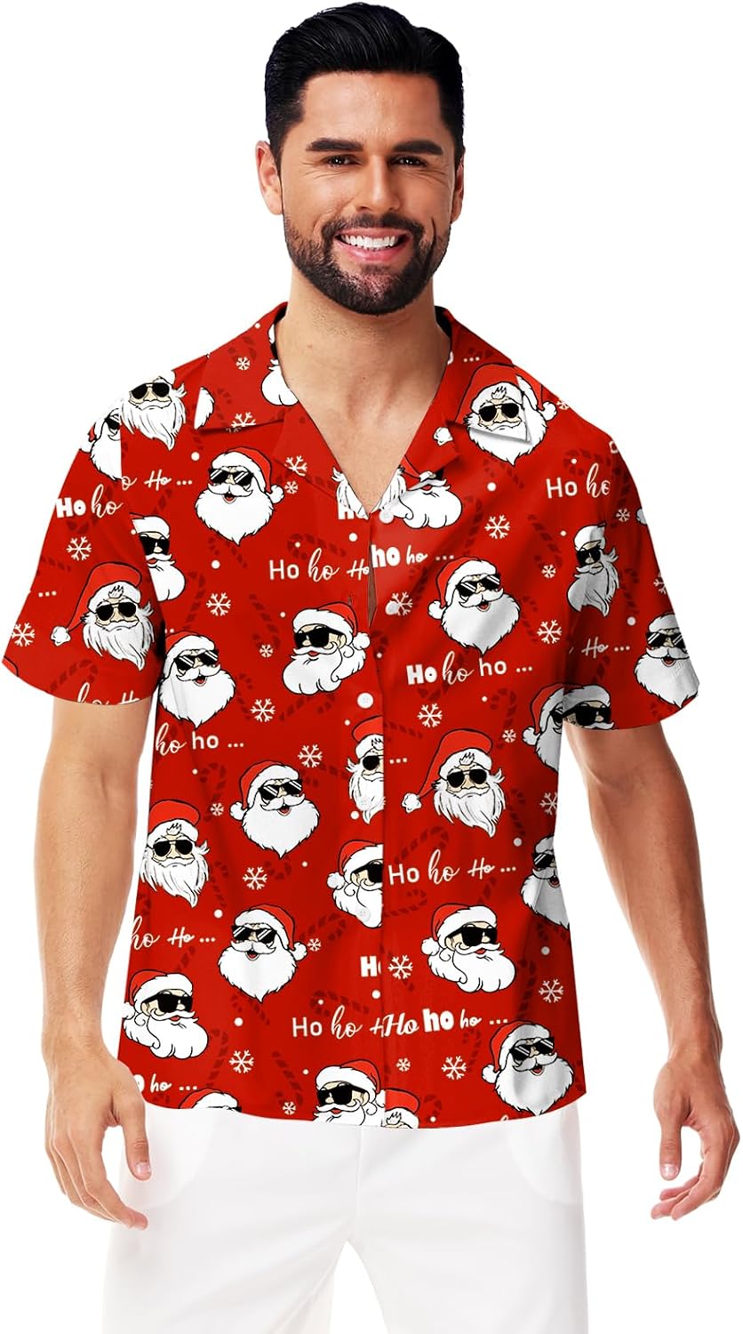 AOBUTE Mens Christmas Shirts Short Sleeve Xmas Hawaiian Shirt