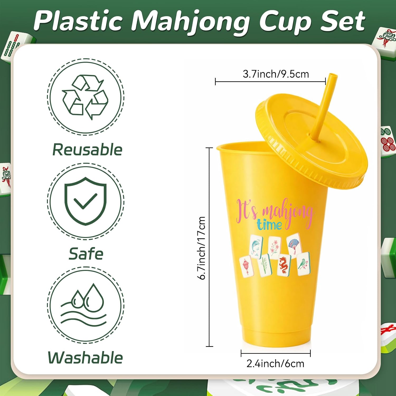 Sliner 12 Pcs Mahjong Cups with Lids and Straws 24 oz Reusable Plastic Mah-jong Tumblers Funny Mahjong Party Supplies Gifts for Mah-jong Players Lovers Travel Game Night image 2