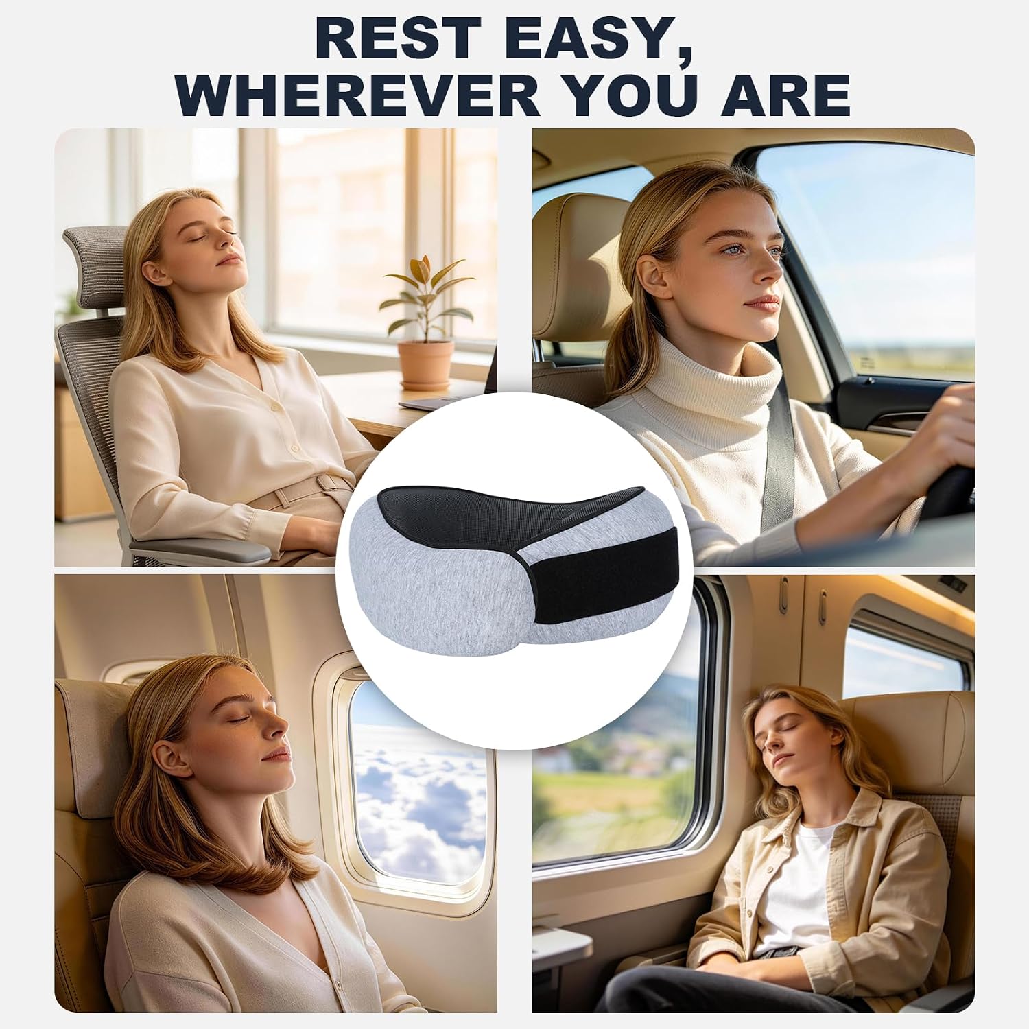 Travel Neck Pillow | 360° Support and Adjustable Design, 100% Pure Memory Foam | Includes Eye Mask and Earplugs | Perfect Choice for Sleep, Flight, and Self-Driving Travel (Light Grey)