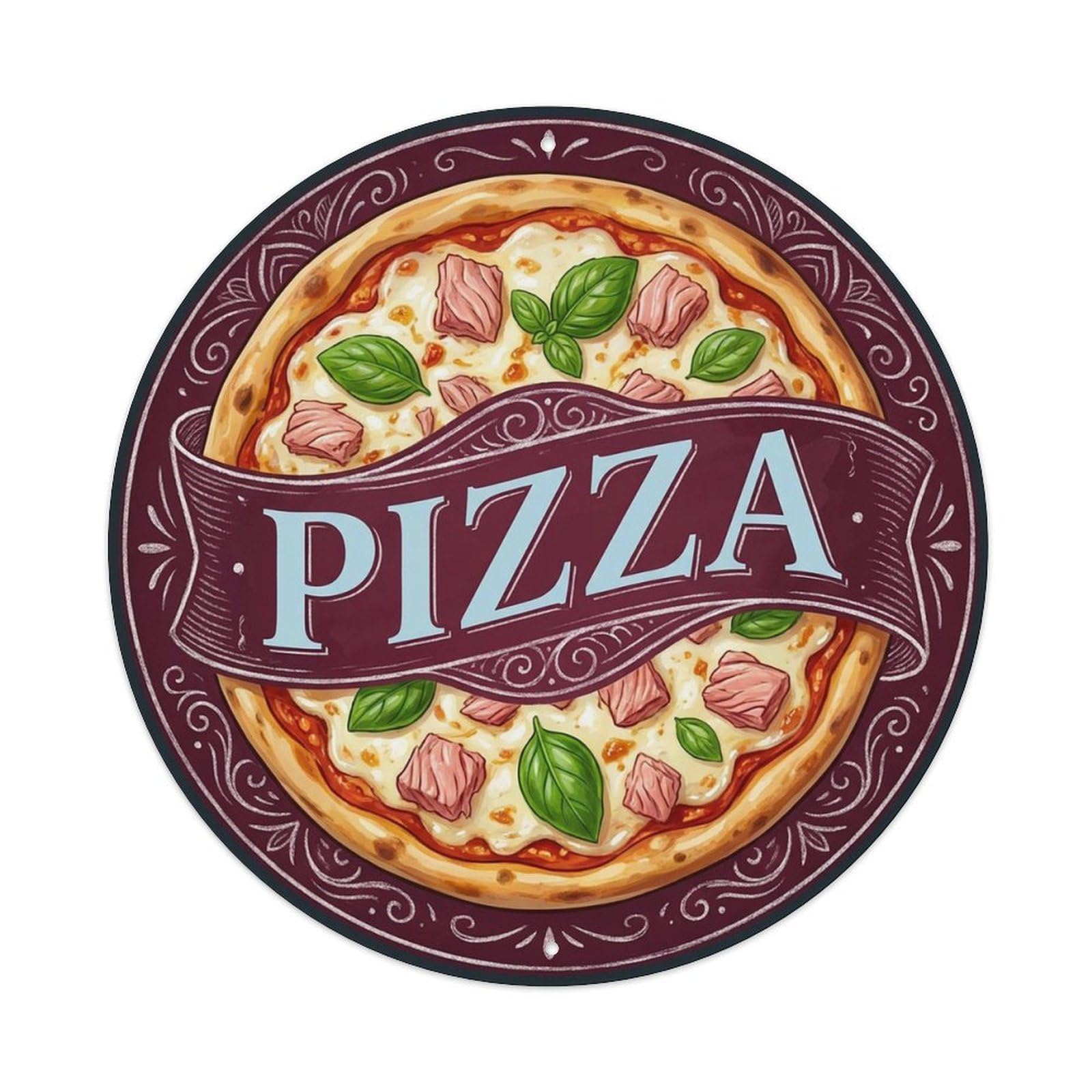 Vintage Pizza Tuna Mozzarella Basil Food Decoration Metal Tin Sign