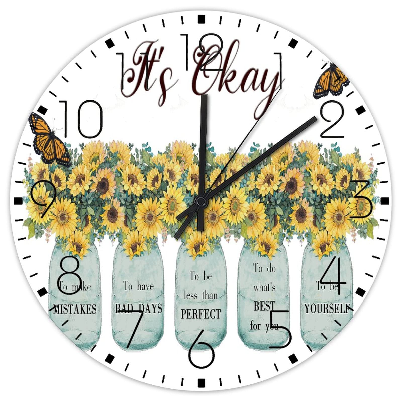 Horloge murale en bois 38 cm tournesol rétro silencieuse pour cuisine et salon