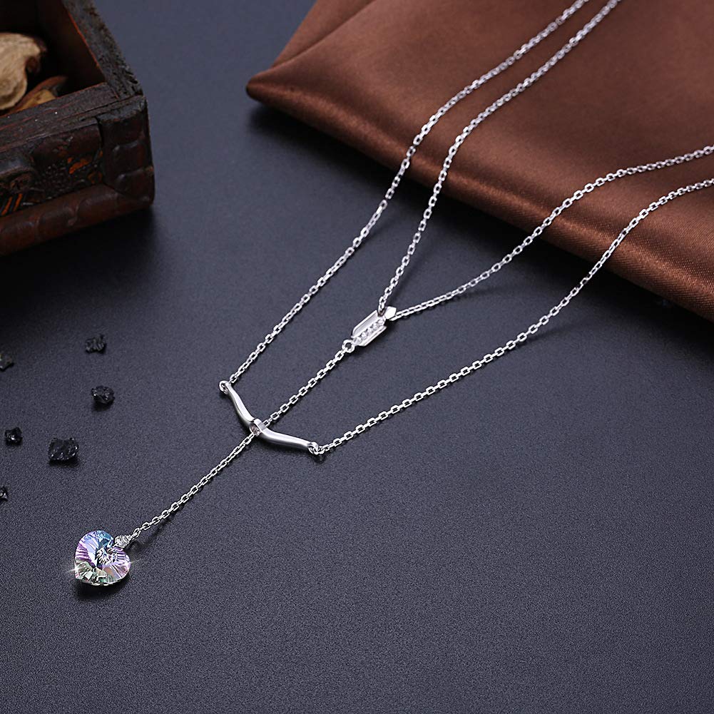 Kryształowy naszyjnik Sterling Silver 925 w kształcie serca ułożony naszyjnik damski