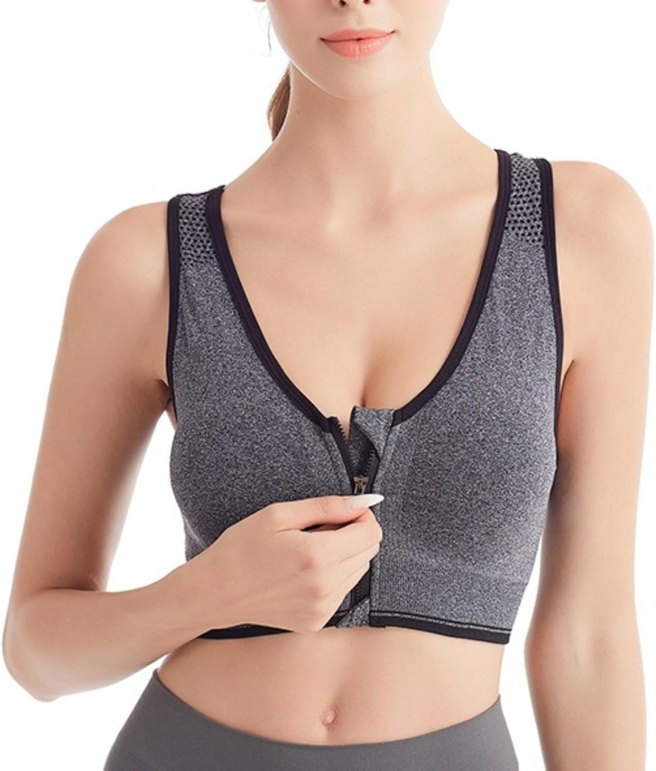 Plus Size Sports Bras 3-Pack, Front Zip Racerback Padded Bra, Comfort Wireless Push-Up Bra for Running, Yoga, Gym