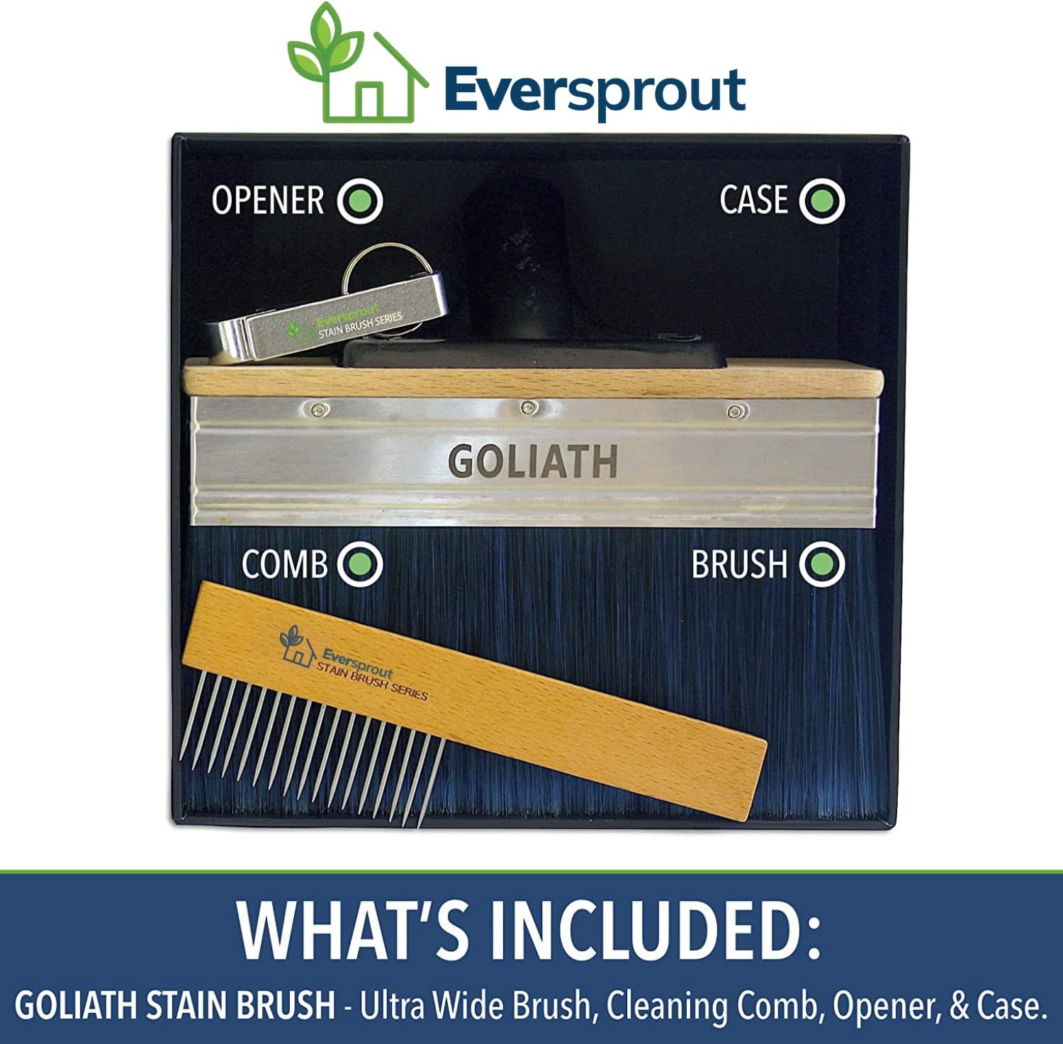 EVERSPROUT Goliath Deck Stain Brush | ULTRA WIDE 7-Inch Design Saves Time | Premium Reusable Deck Stain Applicator for Wood, Composite, Concrete | Includes Brush, Cleaning Comb, Opener, Case (No Pole)