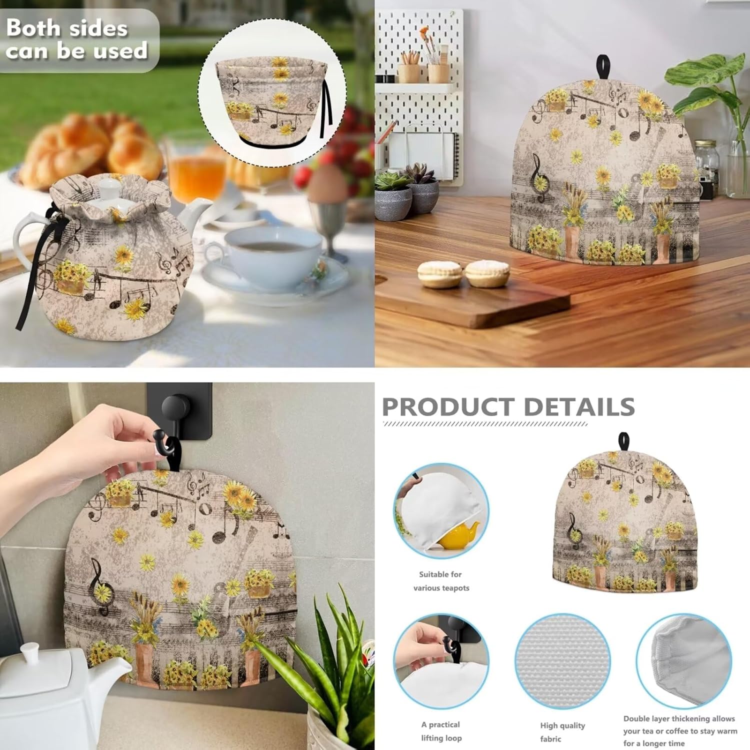 Tea Cozy for Teapot Set of 2 Soft Insulated Teapot Cover, Breakfast Warmer Keep Warm Kettle Cover Machine Washable, Fall Daisy