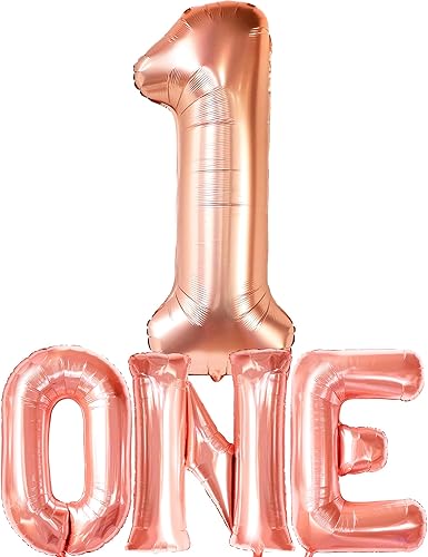 KatchOn, Globo de oro rosa con el número 1, paquete de 2, globo número uno, globo de oro rosa  1 globo para decoraciones de primer cumpleaños y