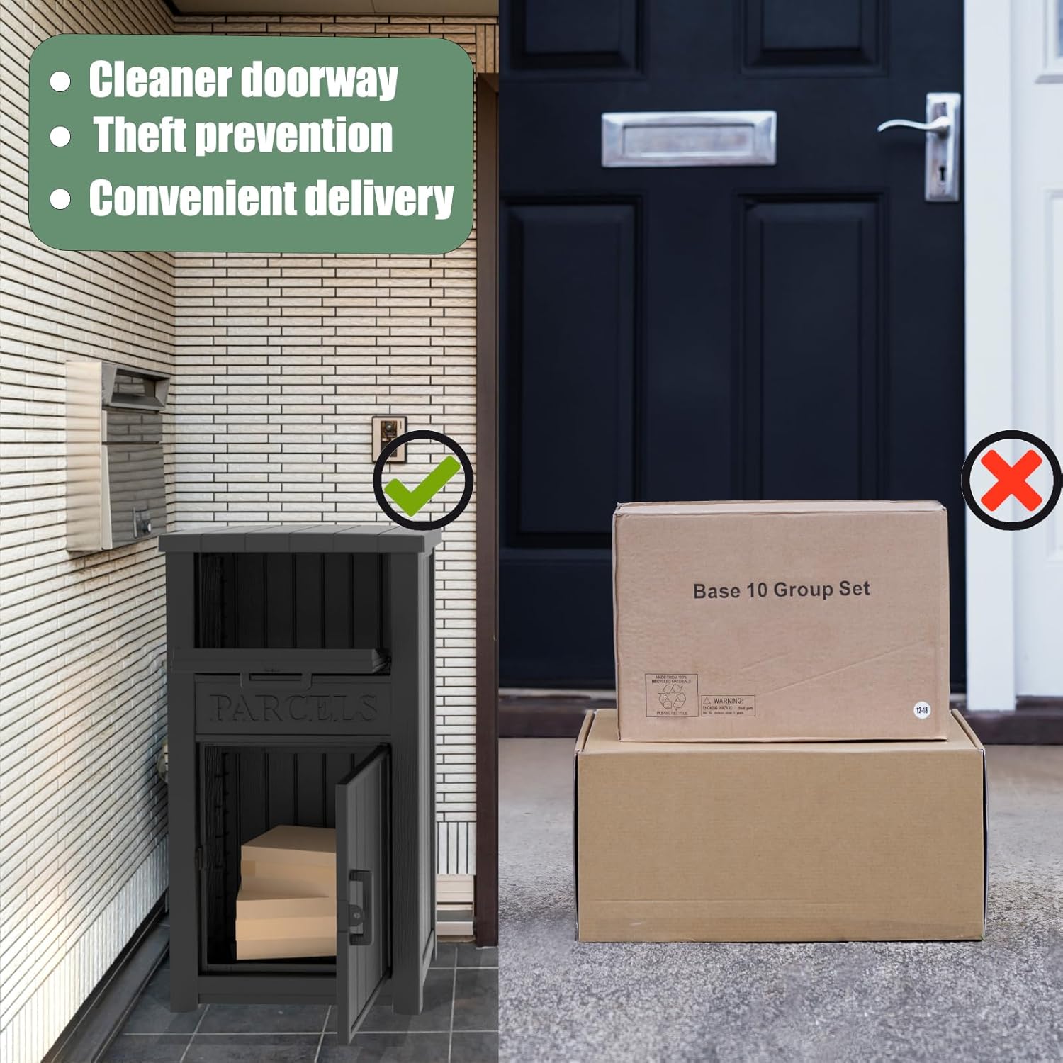 EasyUp Outdoor Package Delivery Box, 60 Gallon Package Box with Lockable Secure Storage, Anti-Theft, Waterproof, for Porch (Black)