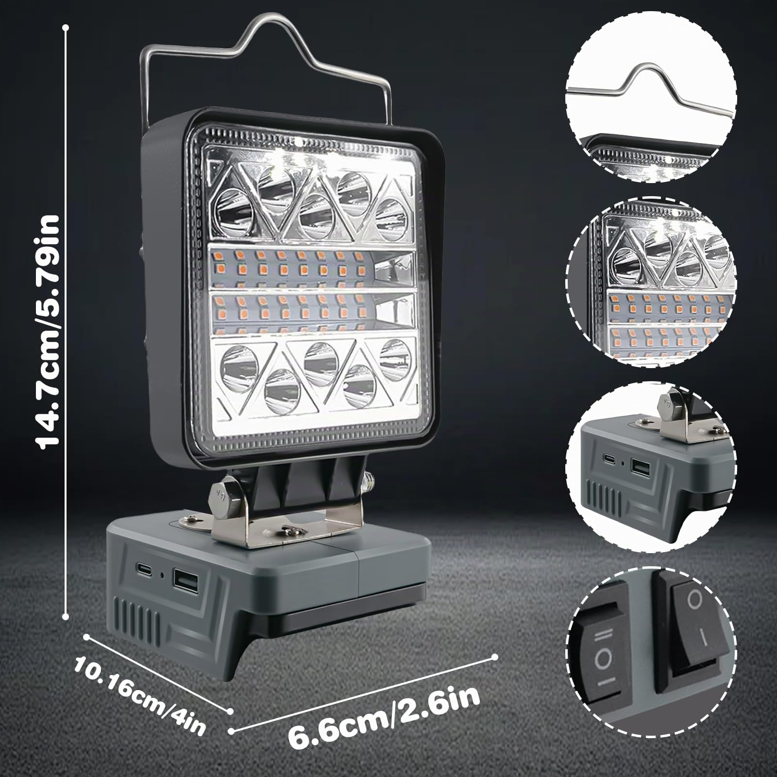 Lampada a batteria per Einhell da 18 V: Faretto portatile LED da lavoro con 6 modalità di luminosità, ingresso USB-C, 16 W, 1800 lm, senza batteria