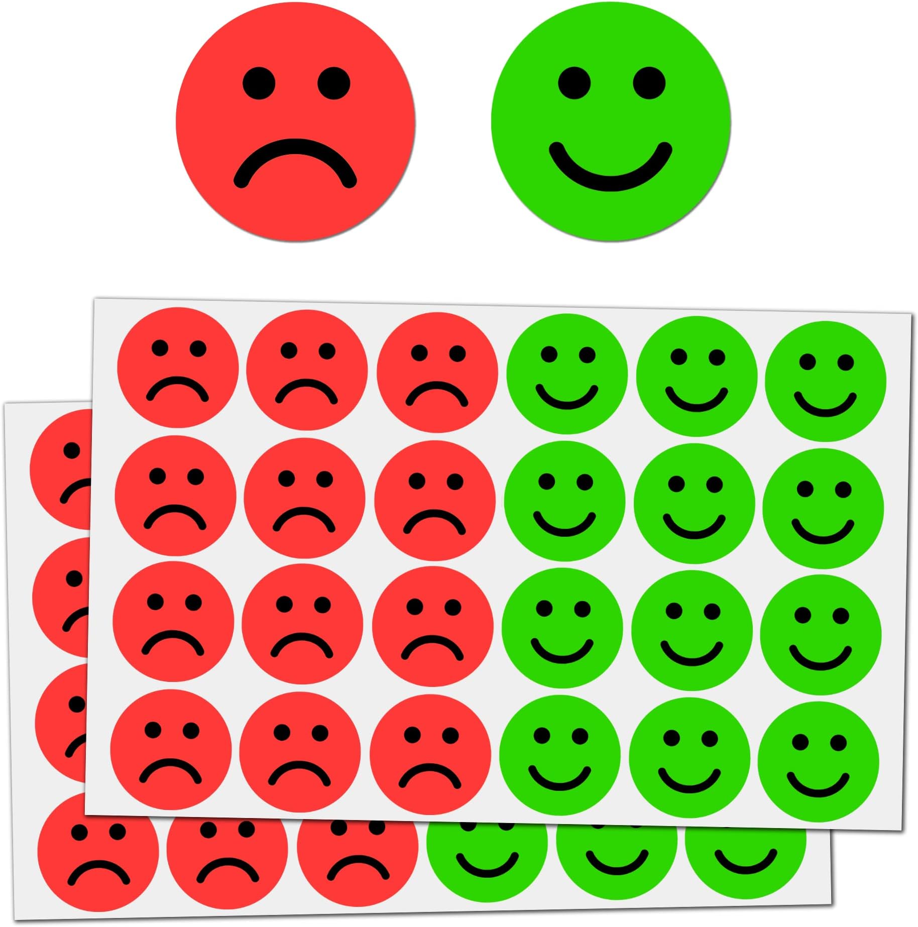 600 Pack - Happy/Sad Smile Face Behavior Emotion Stickers - Red/Green, 1"