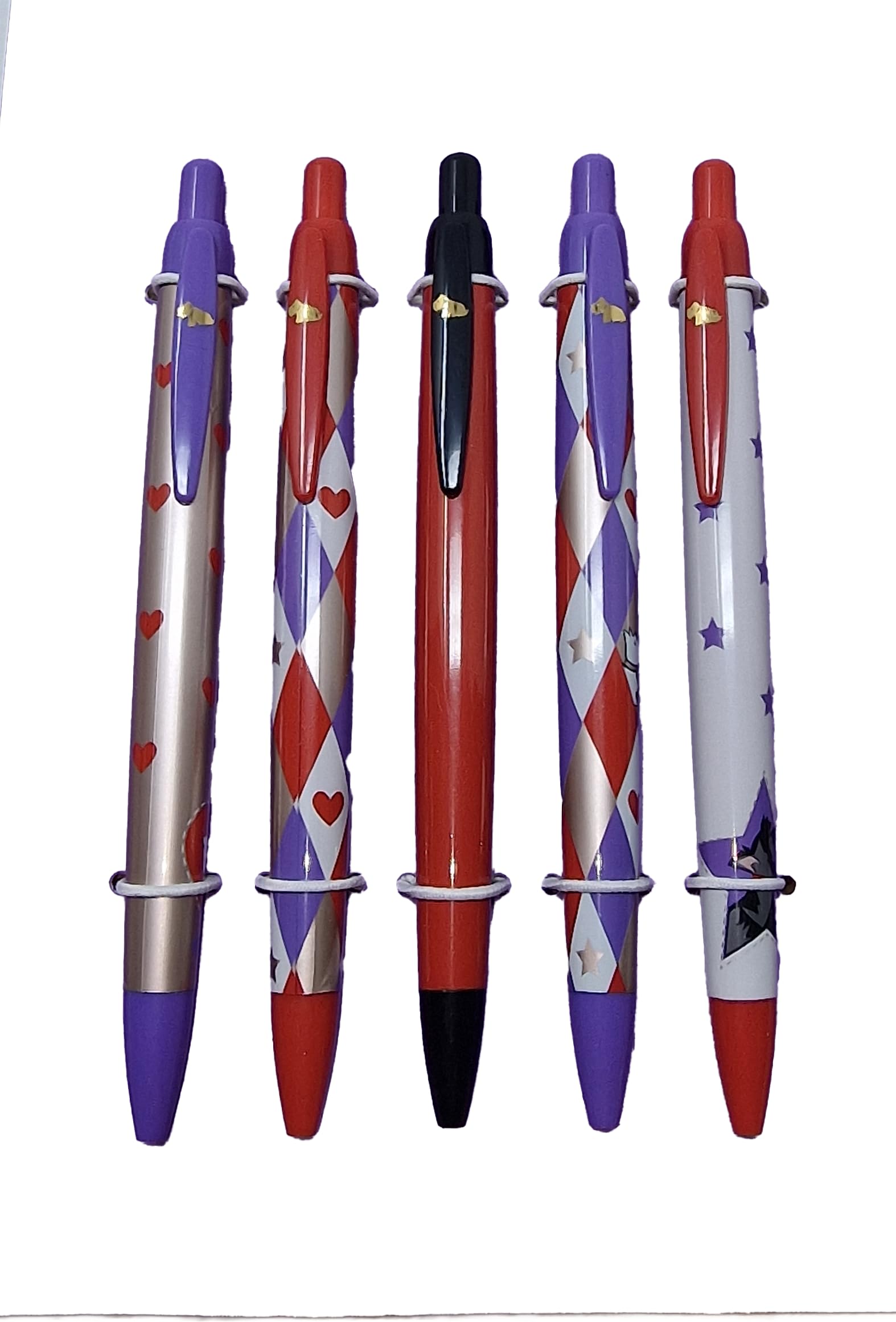 RADLEY London Black Ink Pen Set of 5, Plastic Retractable Pens, Cute Click Pens for Office or School Supplies Harlequin