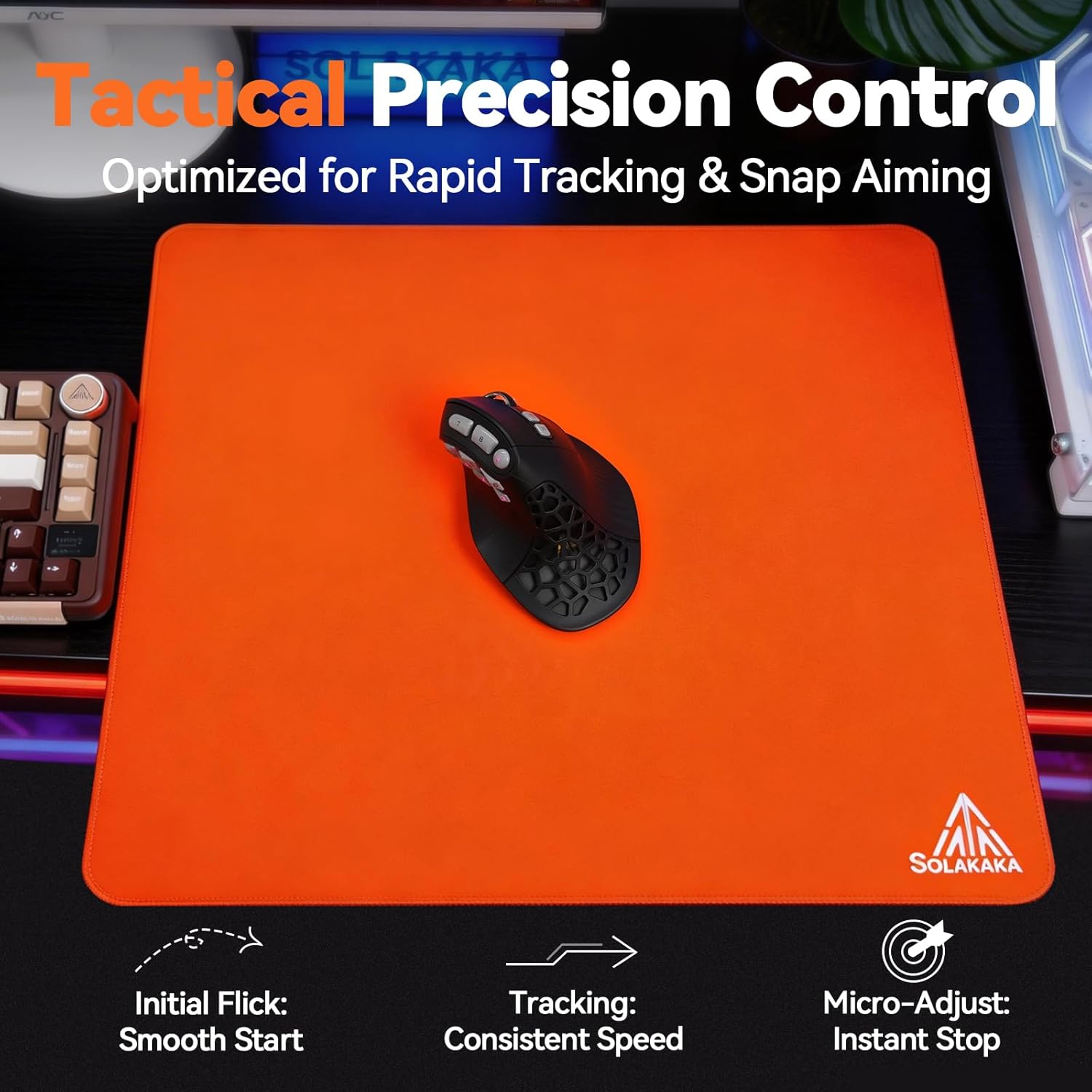 SOLAKAKA EP9 FPS Gaming Mouse Pad- 4MM Thick17.7 x15.7 (400x400mm), Orange Mouse Pad, Micro-Woven Precision Surface, Non-Slip Rubber Base, Stitched Edge- FPS,MOBAs,RTS,MMO