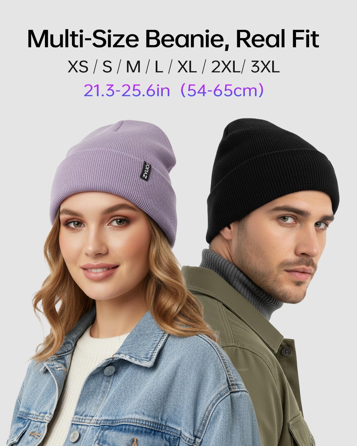 Zylioo Oversize Beanie Hats, XXL Big Size Ribbed Knit Cuffed Winter Hat for Cold Weather, Warm Skull Watch Cap