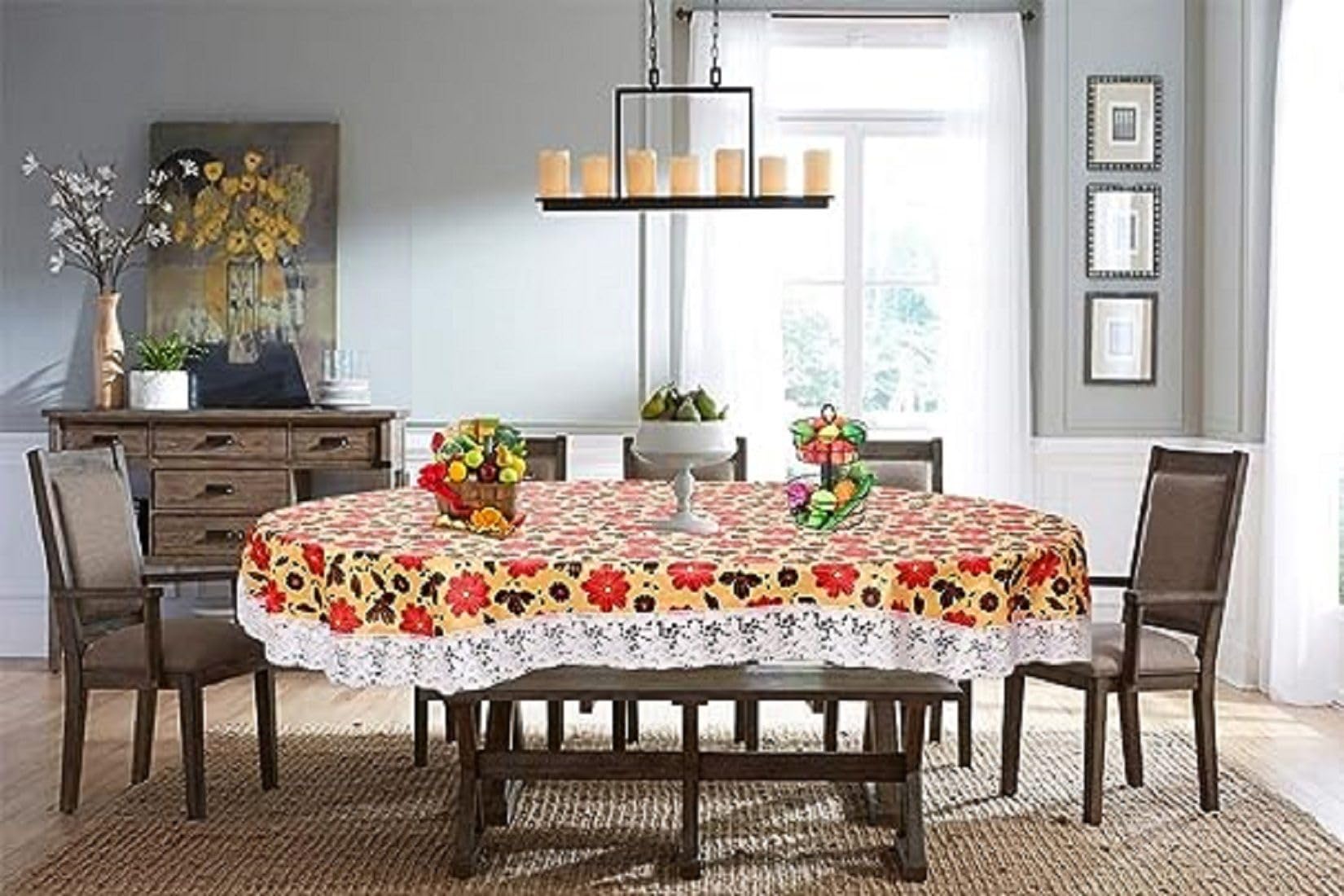 ZITIN 6 Seater Oval Dining Table Cover 60x90 Inches or 152x228 Cm Material - PVC Shape - Oval Pack of 1 Anti Slip Multi-Flower-image-13