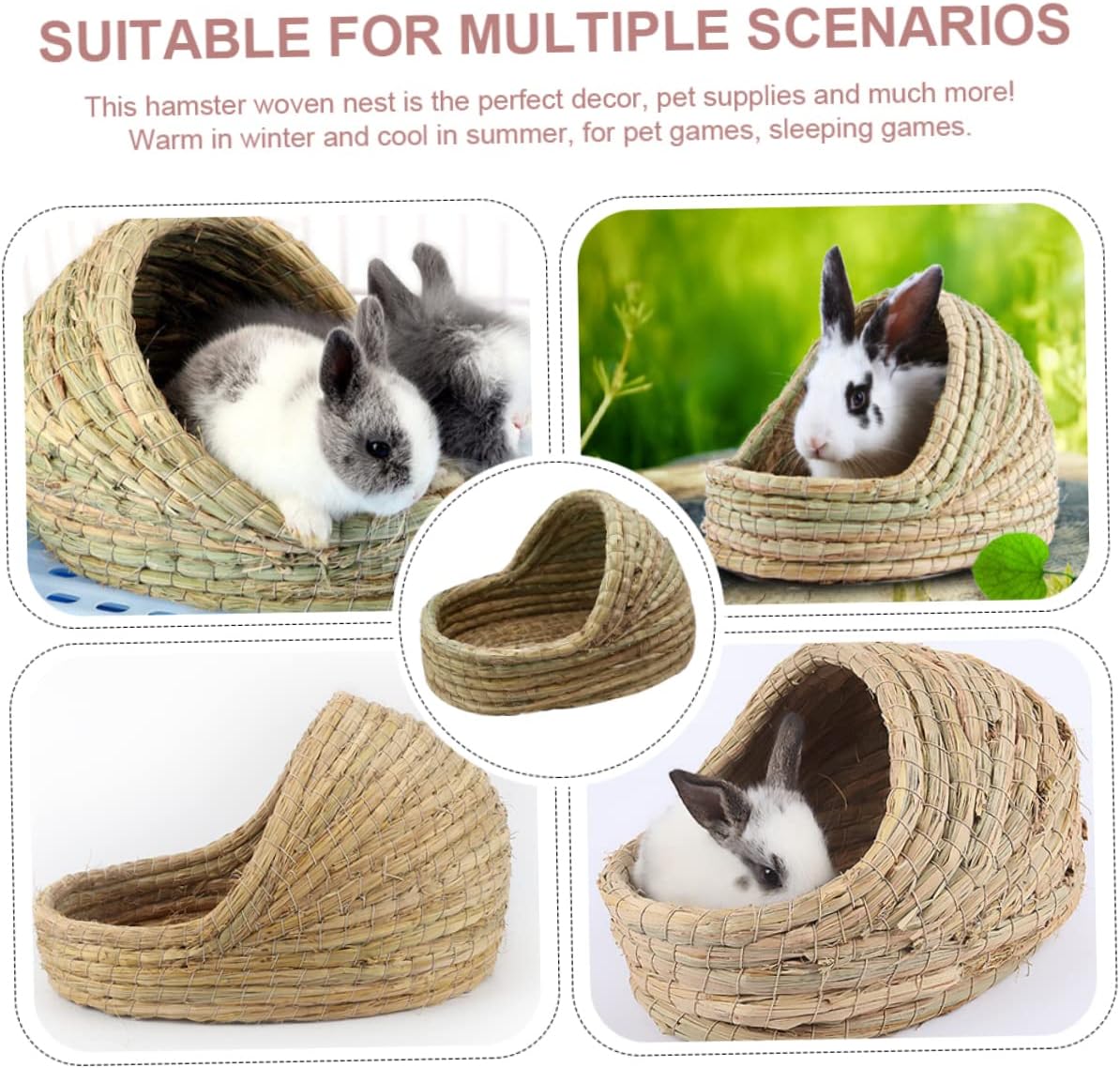 Straw Pet Nest Hamster Hideaway Rabbit House Small Animal Bedding Woven Nest for Small Pets Hand-Woven Bed for Rabbits Hamsters