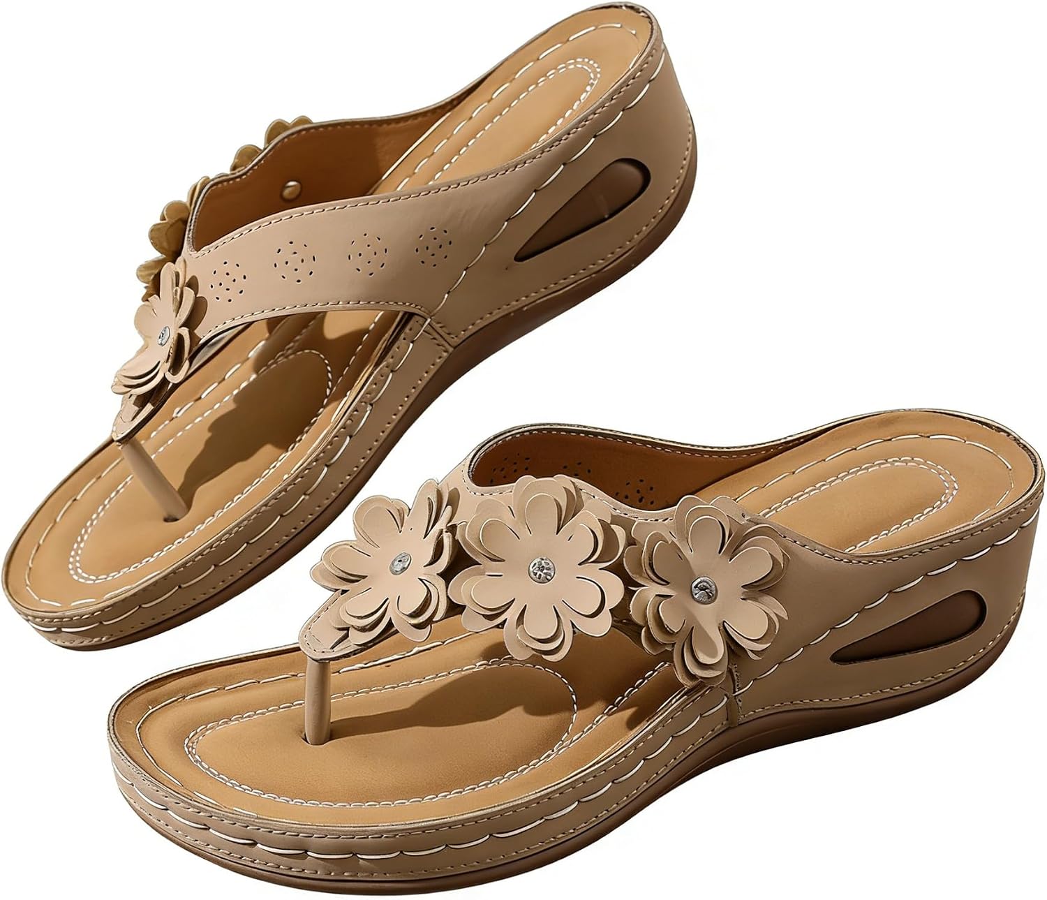 RiceelSor Orthopedic Sandals with Arch Support Flip Flops for Women Comfortable Flower Platform Wedge Sandals Dressy Slip on Thong Slippers for Summer Beach Walking