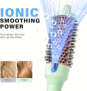 K&K 1.77 Thermal Brush Blowout Boost, Dual Voltage | Pro Negative Ion Heated Round Curling Brush, Tourmaline Ceramic Coating for Less Damage, Hair Straightening Styler Tool
