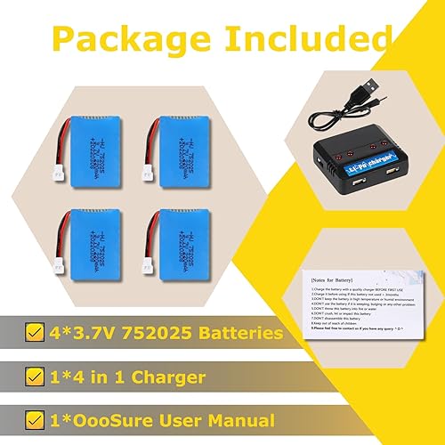 Miniatura 6 de 3.7V 200mAh 752025 25C Li-ion baterías recargables para Syma X4 X11 X13 con 4 en 1 1S cargador