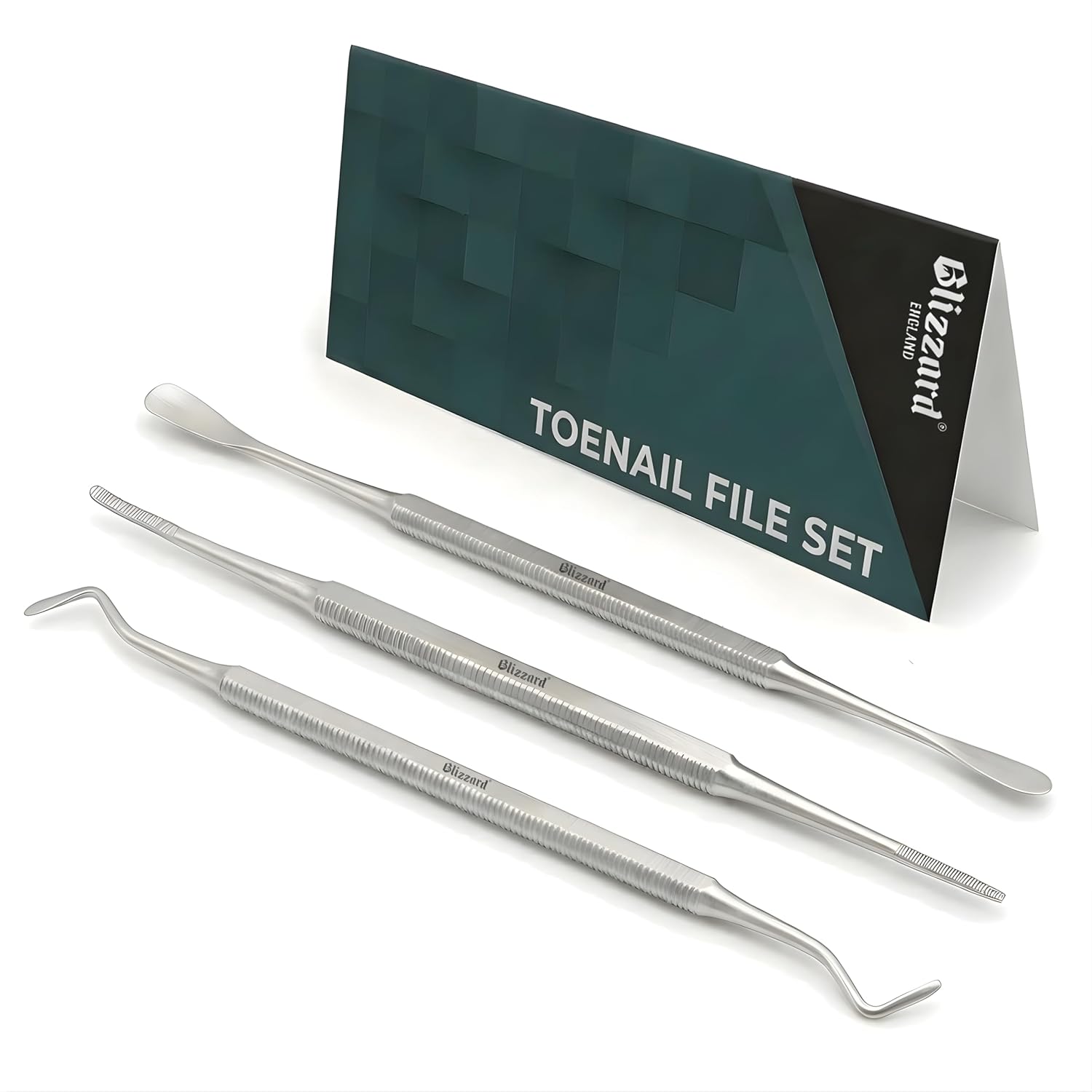Ingrown Toenail File Set by Blizzard – 3 Piece Double-Ended Tool Kit with Blacks File, Nail Cleaner and Lifter for Cleaning and Care of Ingrown Toenails - Premium Stainless Steel