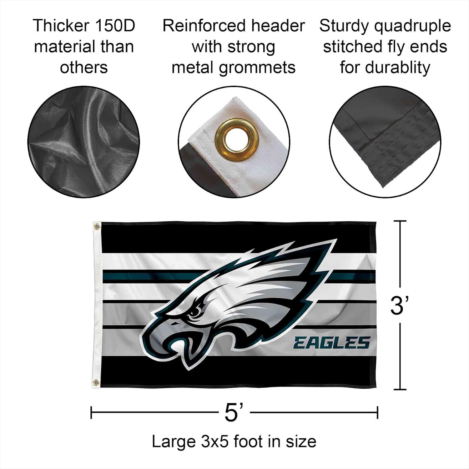 WinCraft Philadelphia Eagles Black Stripes Banner and Tapestry Wall Tack Pads