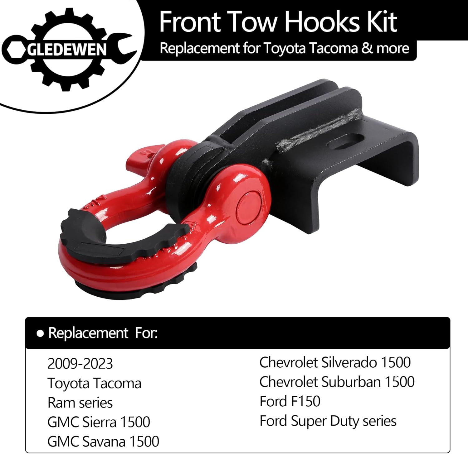 Front Tow Hook Demon, Compatible with 2009-2023 Toyota Tacoma, with 3/4" D Ring Shackle (2 Pack), with 7/8" Screw Pin and Shackle Isolator & Washers, Front Tow Hook Bracket, Front Tow Shackle