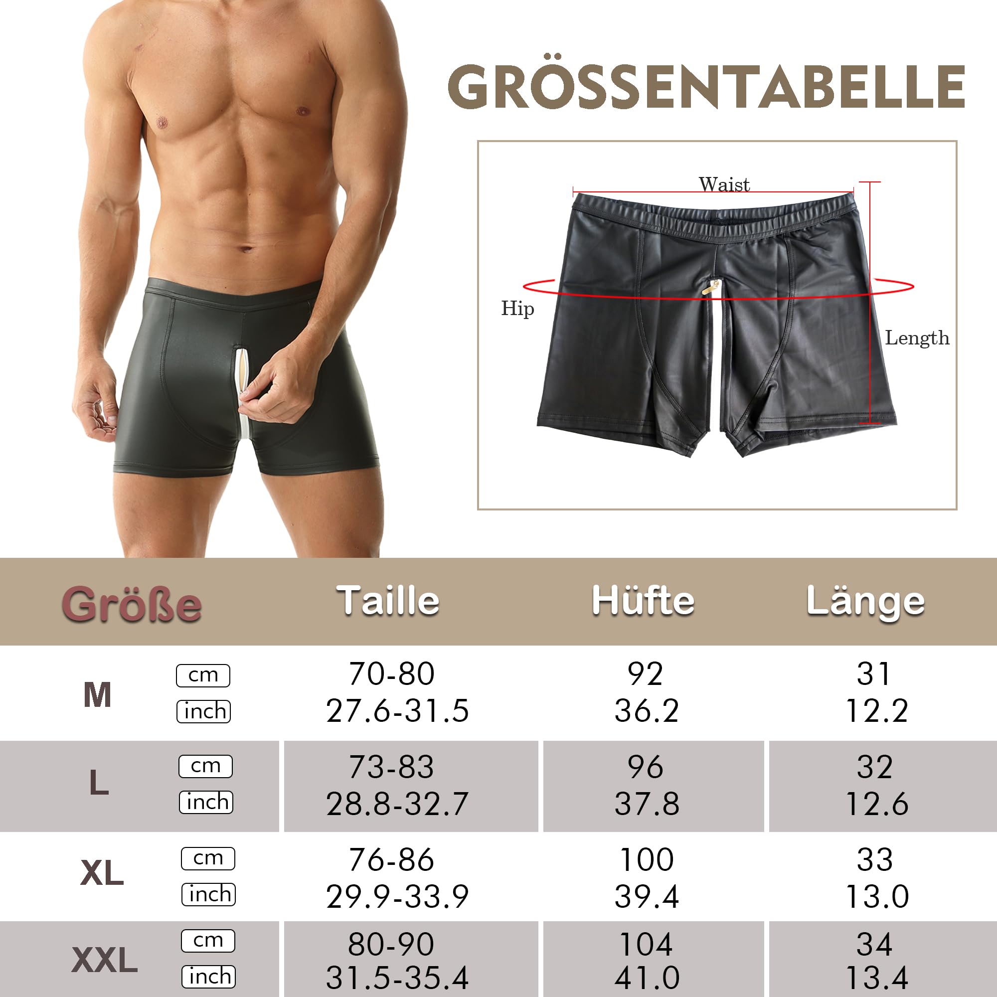 Calzoncillos de Cuero PU para Hombre Cintura elástica Rave Short Pants Clubwear