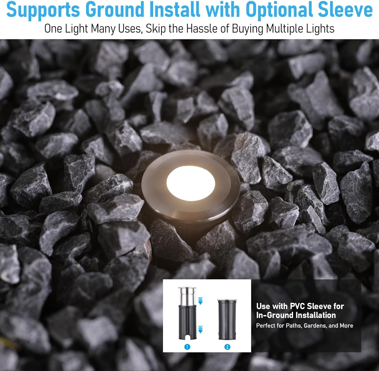 LEONLITE 12-Pack Recessed Low Voltage LED Deck Light with Flat Round Aperture, 1-Inch 12-24V AC/DC Landscape Step Stair Light, CRI90 IP67 Waterproof, Stainless Steel Housing, 3000K Warm White, Silver