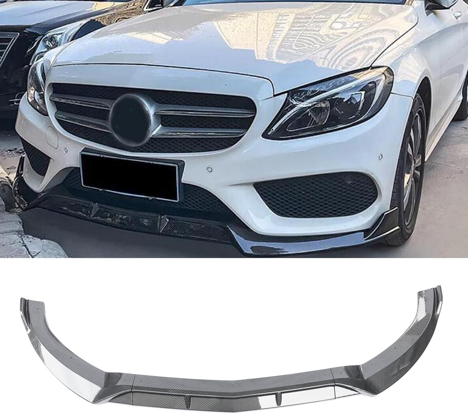 NINTE Front Lip for 2015-2018 Benz C-Class W205 Sport Carbon Fiber Style Painted ABS 3PCS Front Bumper Lip Splitter Front Spoiler