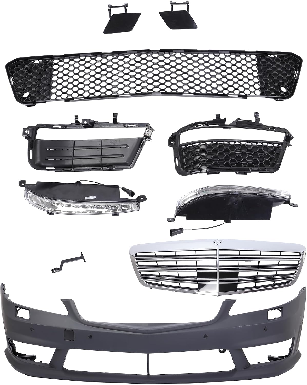 Front Bumper Cover Set with lights Compatible with 2007-2013 Mercedes Benz S-Class W221 S550 New Complete S63/S65 AMG Style New Front Bumper Cover of Accessory Replacement