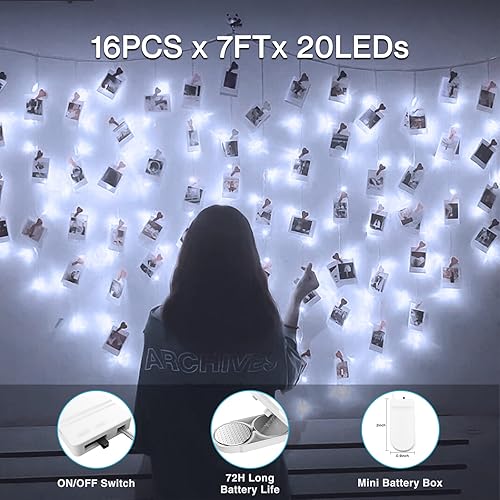 Miniatura 8 de Olafus Paquete de 16 luces de hadas blancas cálidas y blancas frías, funciona con pilas, mini cadena de luces estrelladas impermeables IP68, 7 pies,