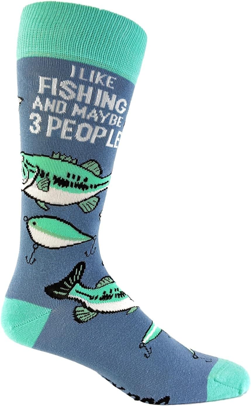 I Like Fishing and Maybe 3 People Socks Funny Hunting Fathers Day Footwear | Funny Graphic Socks, Dad Joke Sock, Cool Fishing Sock, Introvert, Stretchy and Soft, Novelty Socks