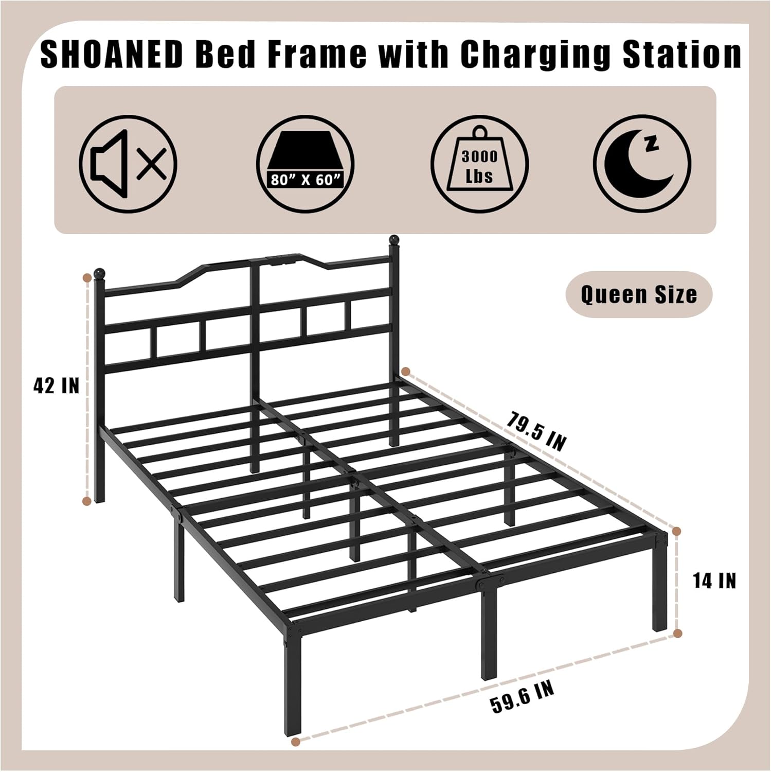 14 Inch Metal Bed Frame - Full Size Heavy Duty Bedframe with Headboard Black Basic Steel Slats Platform No Box Spring Needed/Easy Assembly/Noise Free