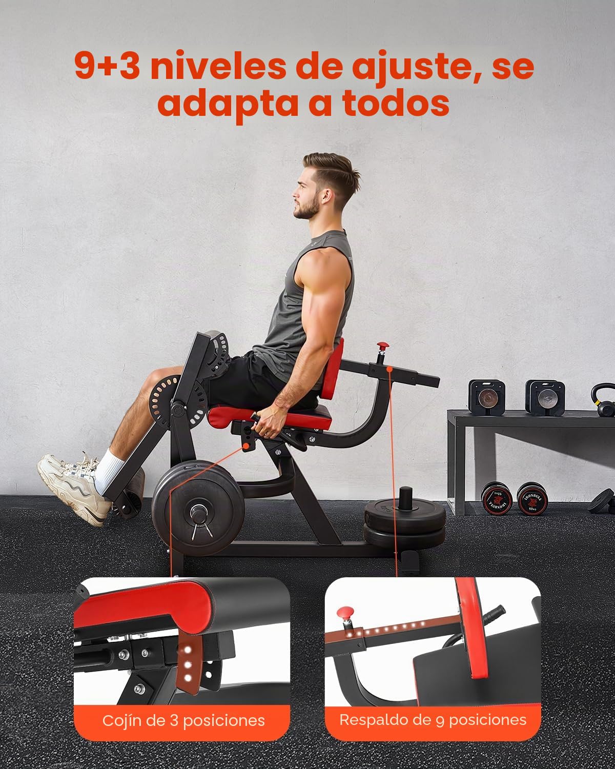 VEVOR Máquina de Extensión y Curl de Piernas, Capacidad 317 kg, Especial para la Parte Inferior del Cuerpo, para Muslos, Equipo de Pesas para Entrenamiento en Gimnasio Casa, 1110 x 910 x 905 mm