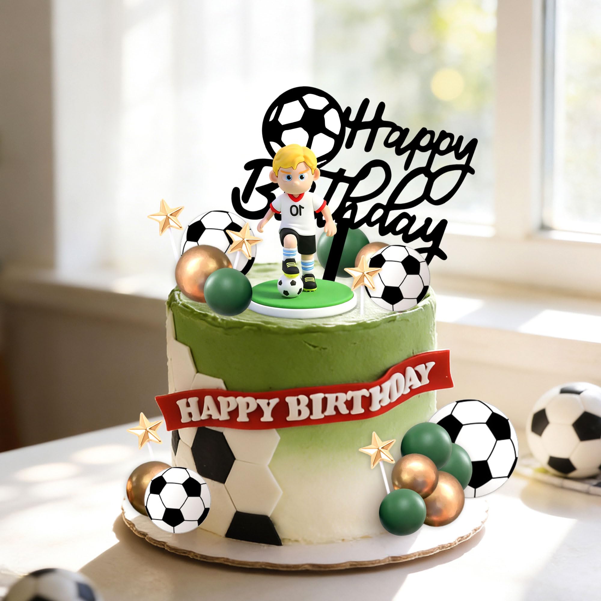 Soccer Cake Topper Soccer Ball Player Cake Decorations Football Birthday Cake Decoration for Men Soccer Sport Theme Birthday Party Supplies - Image 6